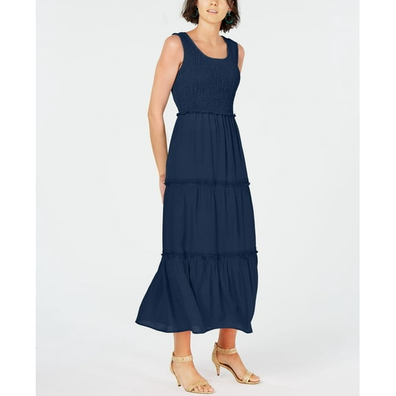 NY Collection Women's Petite Smocked Maxi Dress Navy PXL