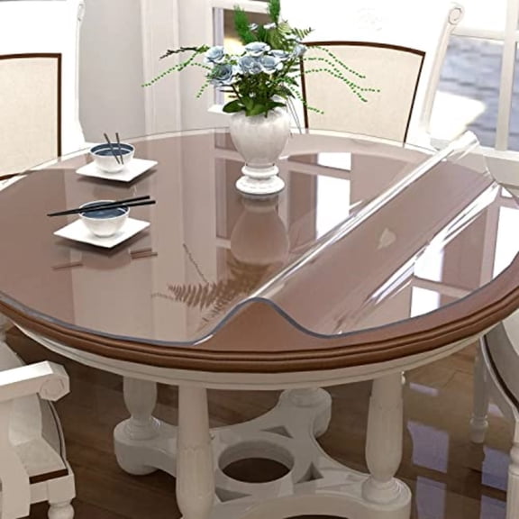 42 Inch Round Clear Table Cover Protector 2mm Thick Upgraded Version Unshrinkable Waterproof Scratch Resistant Plastic Tablecloth Protector Circle Table Pad for Dining Room Table Office Desk