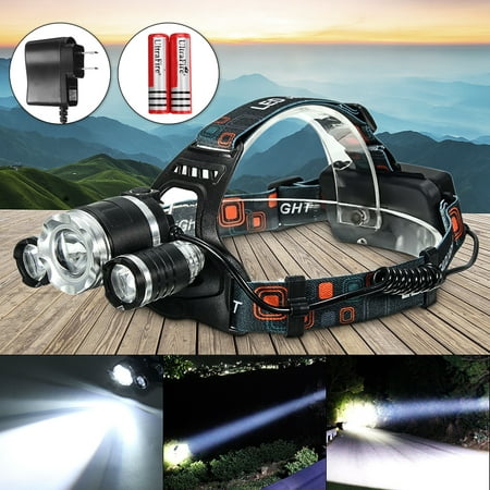 CAMTOA 5000 Lumens 3x T6 LED Rechargeable Headlamp Headlight Flashlight Torch Waterproof with US Charging Plug For Hiking Camping Riding