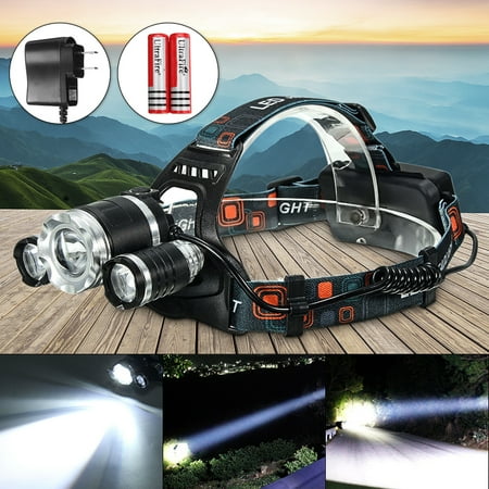 Head Spotlight - CAMTOA 3x T6 LED Rechargeable Headlamp Flashlight,Waterproof Spotlight to be Worn on Head,High Capacity 2200mah Batteries,4 Modes Headlamp for Hiking Camping Riding Fishing