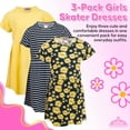 thumbnail image 6 of MISS POPULAR Girls 3 Pack Short Sleeve Skater Dress Soft Cotton Cute Designs Spring Summer | Sizes 4-16, 6 of 6