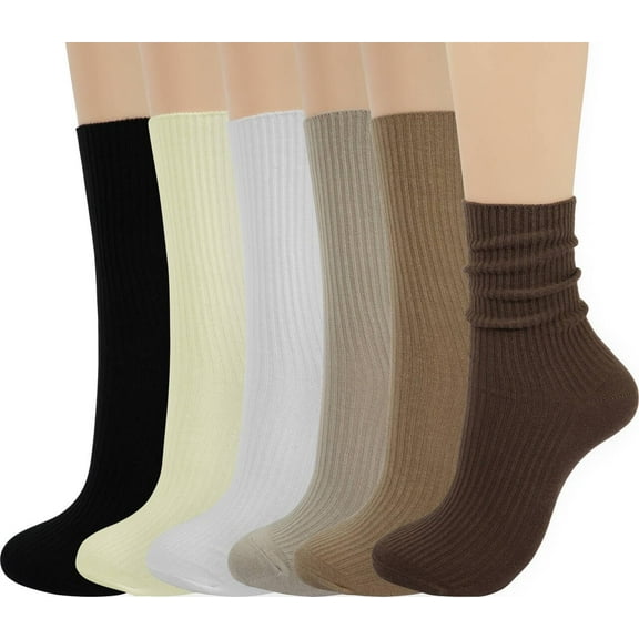 Calf Socks for Women - Thin Solid Cotton Crew Socks - Casual Cute Above Ankle Sock 6pairs