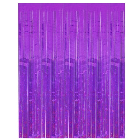 Image of Uxcell 9.8 Ft x 3.3 Ft Tinsel Foil Fringe Backdrop Curtains PET Film Metallic Decor Photo Backdrop Purple