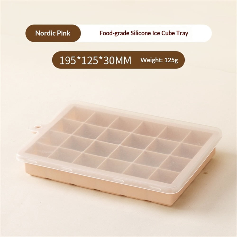 Ice Cube Tray – Small Silicone Molds with Lids, BPA-Free and Flexible for Cocktails and Beverages – Set of 2 24 grid silicone ice cube mold in pink