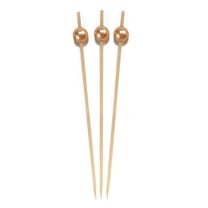 BambooMN Brand - Pearl End Bamboo Picks 5.9" (15cm) - 100 pcs - Champagne