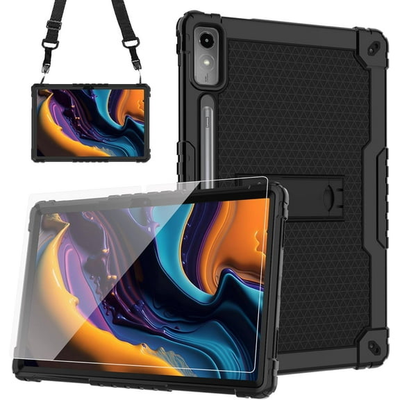 FIEWESEY Case for Lenovo Tab P12 12.7 Inches Tablet Case, Shockproof Hybrid Kids Case with Screeen Protector for Lenovo tab P12/Xiaoxin Pad Pro 12.7" Tablet Case TB370FU/TB371FC (Black/Black/1 PC)