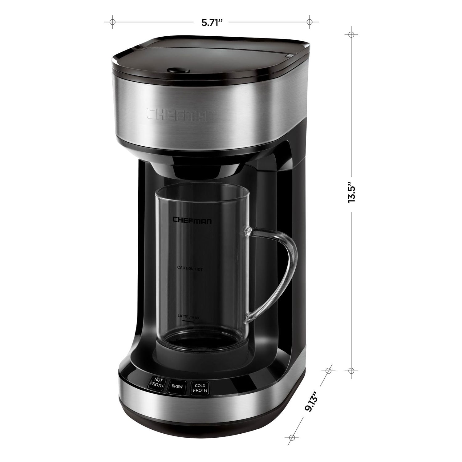 Chefman Froth + Brew Coffee Maker, K-Cup Pods & Grounds, Compact 20 oz, Mug & Filter Included