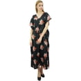 thumbnail image 4 of Bimba Floral Black Satin Kimono Long Bridesmaid Cover Up Drawstring Kaftan - 16, 4 of 5
