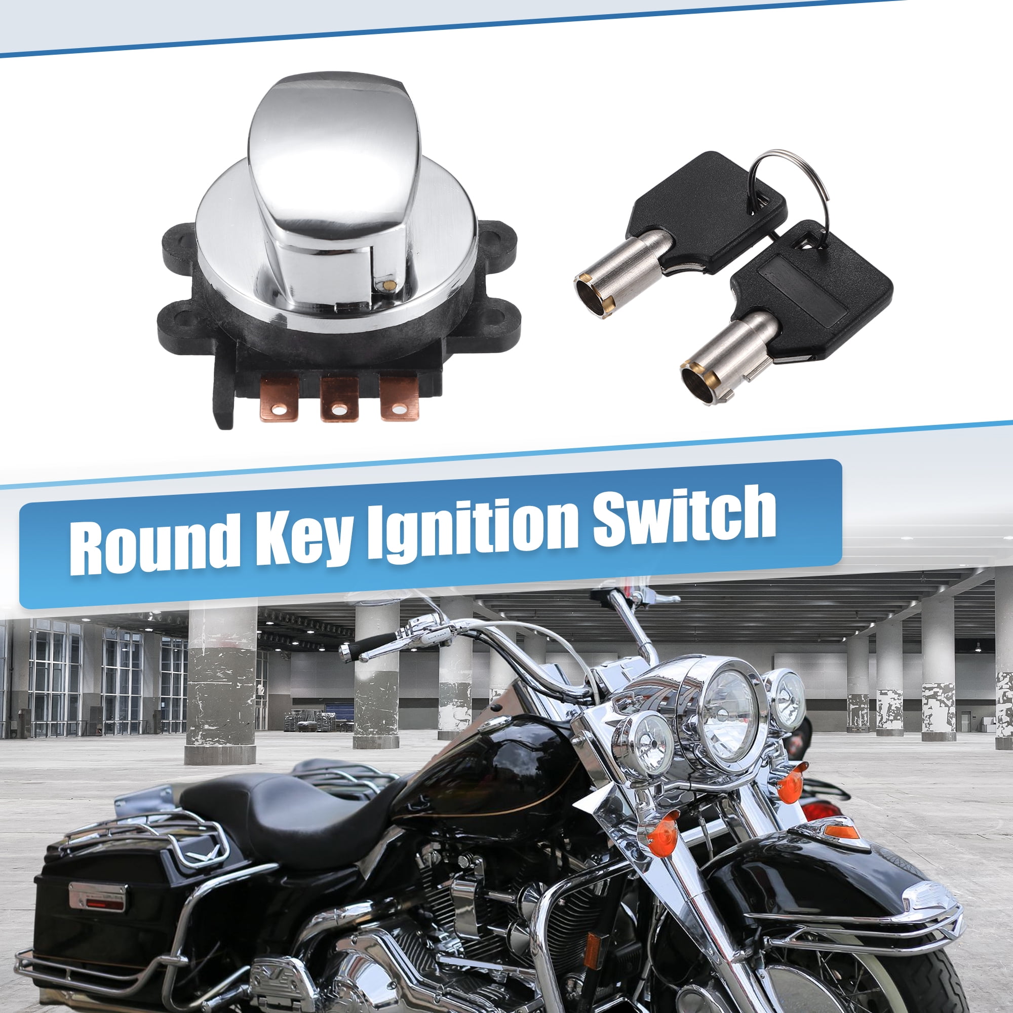 Unique Bargains 1 Set Round Key Ignition Switch Fit for Harley-Davidson Softail Road King 1993-2013 Silver Tone