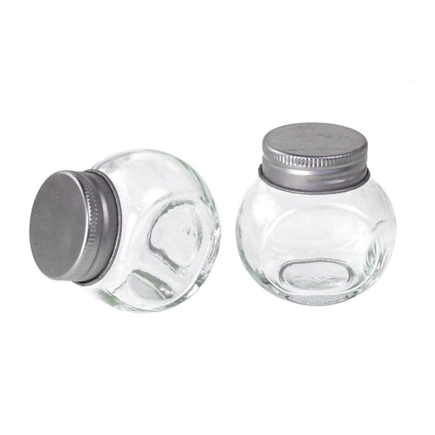 Clear Glass Tilted Candy Jar with Silver Lid, 2Inch, 12Count