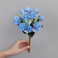 thumbnail image 5 of Artificial Camellia Rose 5 Forks 10 Heads Blue Fake Floral, Realistic Imitation Bouquet for Home Vase, Wedding & Party Decor, 29cm Length, 5 of 5