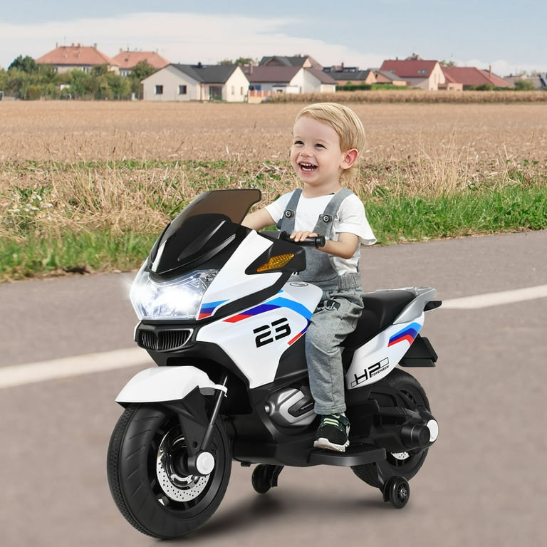 Topbuy Electric Kids Ride On Motorcycle Battery Motor Bike Toy with Headlights Music White Walmart