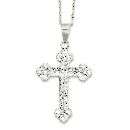 Religious Crystal - 925 Sterling Silver Stellux Crystal Cross Religious Chain Necklace Pendant Charm Budded Crucifix For Women Gift Set