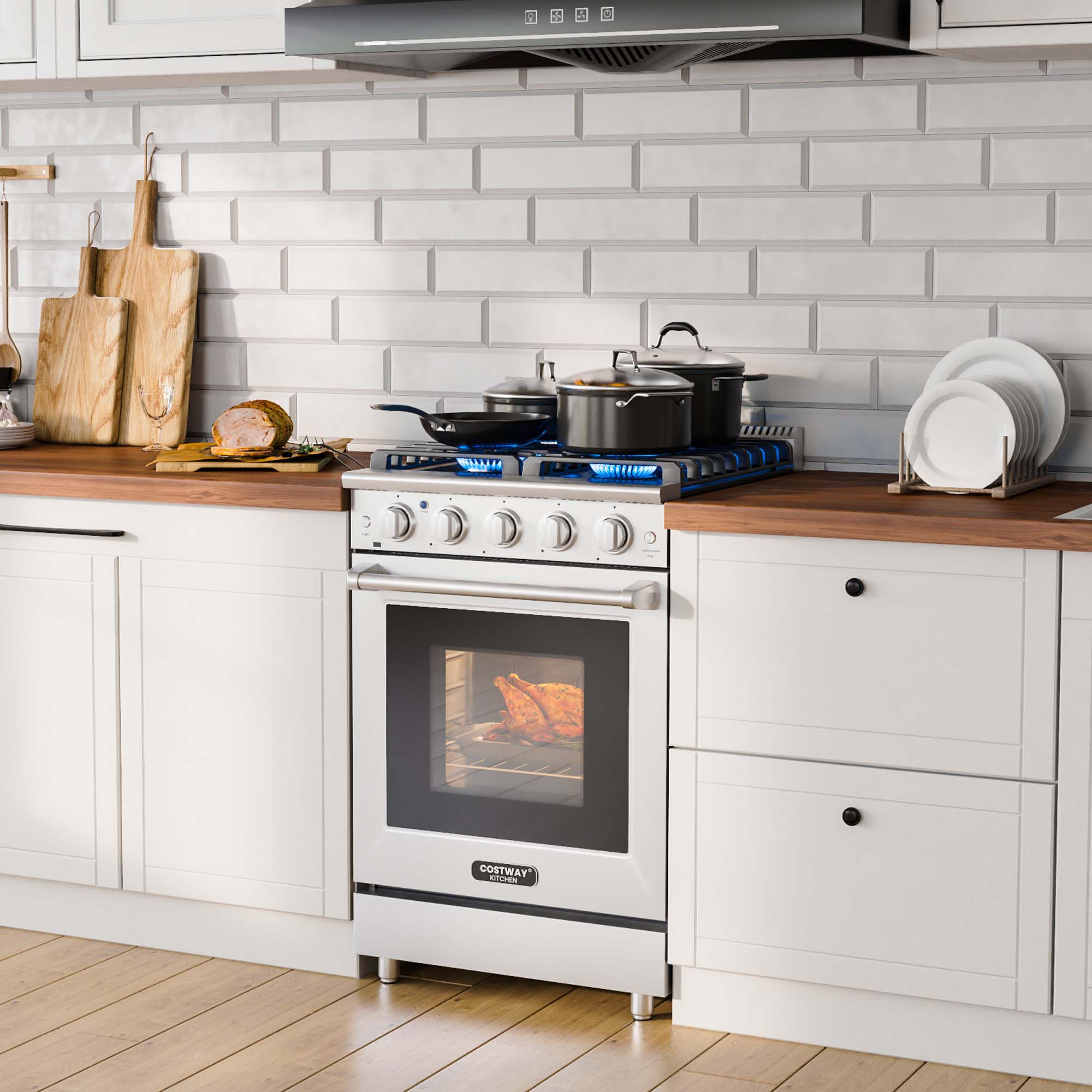Costway 24 Inches Natural Gas Range Freestanding with 4 Burners Cooktop & 3.73 Cu.Ft. Oven