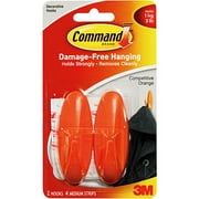 3M Command Medium Competitive Orange Designer Hooks: Bulk Pack, Incl. 8 Hooks, 16 Strips