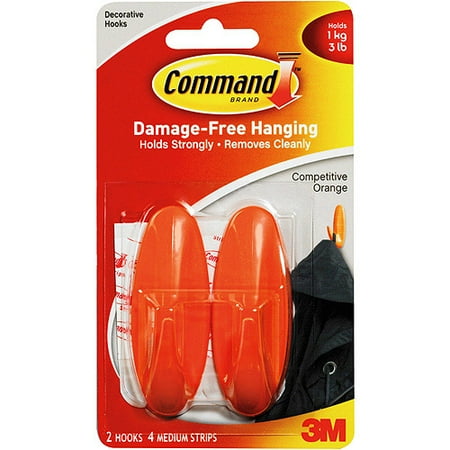3M Command Medium Competitive Orange Designer Hooks: Bulk Pack, Incl. 8 Hooks, 16 Strips