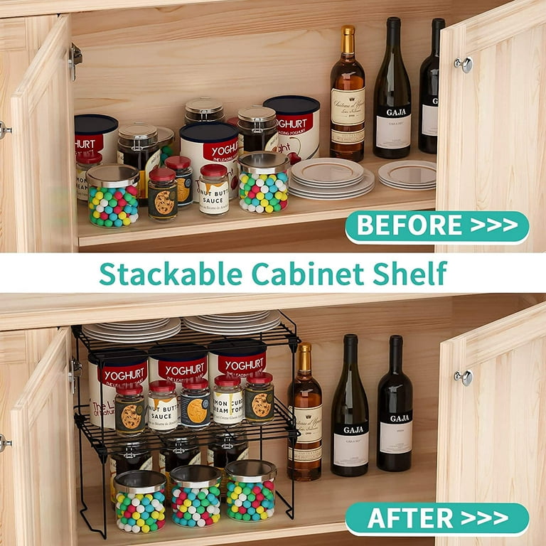 HapiRm Stackable Cabinet Shelf Kitchen Cabinet Organizers and Storage,Kitchen Pantry Shelves Organizer,Safety Guardrail Kitchen Counter Bedroom