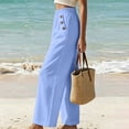 thumbnail image 7 of VEKDONE Lounge Pants for Women Cotton Elastic High Waist Palazzo Pants Button Decorative Straight Leg Trousers Summer Loose Fit Comfy Wide Leg Pants with Pockets Light Blue XXL, 7 of 7