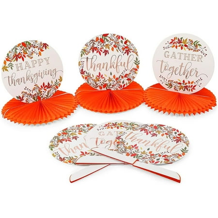 Orange Paper Honeycomb Decoration for Thanksgiving Party (12 x 11 in, 6 Pack)