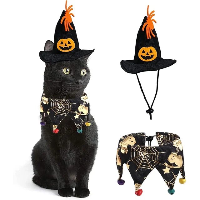 ZHAOCHENG Disfraz de Halloween para mascotas, disfraz de gato, capa con sombrero, mago, animal pequeño, gatito, cachorro, cosplay, fiesta de Halloween, decoración para mascotas (telaraña)