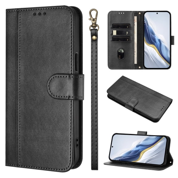 For Google Pixel 7 Wallet Flip Magnetic PU Leather Credit Card Holders Shockproof Full body Case [RFID Blocking Function][Folio Kickstand Feature][Wrist Strap] Phone Cover,Black