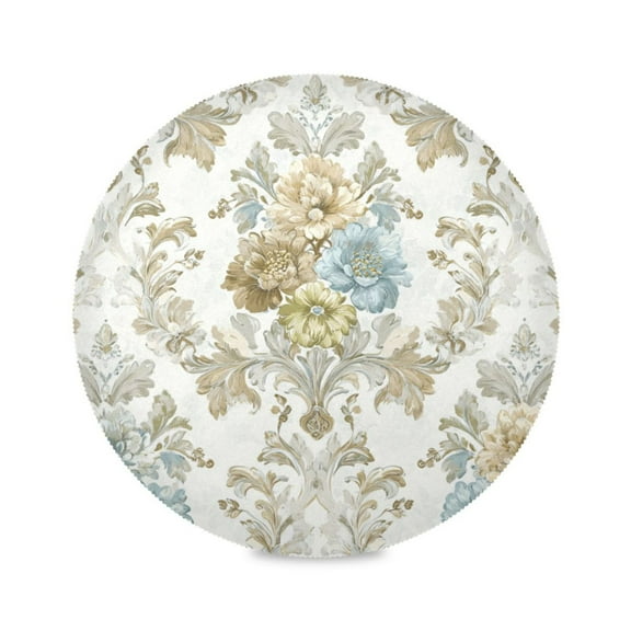 Round Placemat Heat Resistant & Wrinkle-Free Dining Table Decor Placemat For Home & Weddings Elegant Damask Pattern