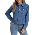 thumbnail image 1 of Chaqueta de mezclilla INSPIRE CHIC para mujer, casual, con cuello, de manga larga, abotonada S Azul, 1 of 6