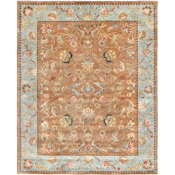 SAFAVIEH Bergama Michayla Traditional Wool Area Rug, Brown/Blue, 6' x 6' Round