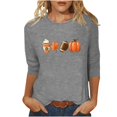 thumbnail image 1 of KIHOUT Hauts en Liquidation, Chemises à Manches 3/4 pour Femmes Blouse Imprimée Graphique d'Automne Col Rond T-shirts Décontractés Amples Chandails en Molleton Blouse, 1 of 4