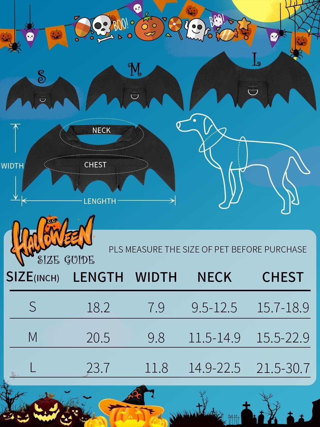 Pet Bat Wing Costume with Adjustable Velcro Straps for Dogs and Cats Halloween Party Cosplay