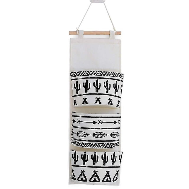 Bolsa de almacenamiento colgante para armario, puerta de pared de tela de estilo, organizador colgante de puerta de bolsillo de algodón, 3 bolsillos