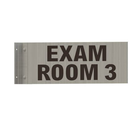 

EXAM Room 3 Sign-Two-Sided/Double Sided Projecting Corridor and Hallway Sign (Aluminum Silver 4x12 Inch)-The Hallway Line(ref062022)