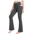 thumbnail image 2 of Rotm Girls Leggings Girls High Waisted Flare Leggings Crossover Cute Wide Leg Solid Full Length Yoga Pants with Pockets Dark Gray,9-10 Years, 2 of 6