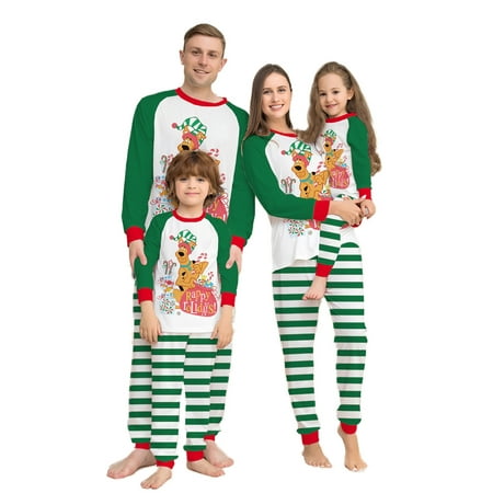

Gwiyeopda Christmas Family Matching Pajamas Set Xmas Striped Sleepwear for Couples Baby Dog