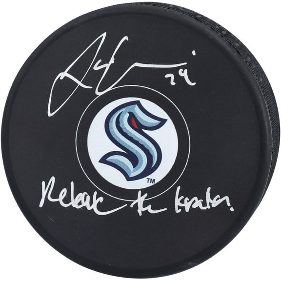 Jamie Oleksiak Seattle Kraken Autographed Hockey Puck with "Release The Kraken" Inscription - Fanatics Authentic Certified