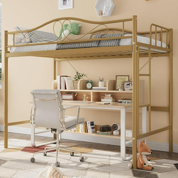 Loft Bed Twin Size, 400 Lbs Heavy Duty Metal Twin Loft Bed with Ladder & Safety Guardrail, Space-Saving, Noise Free, No Box Spring Needed, Easy Assembly, Cold