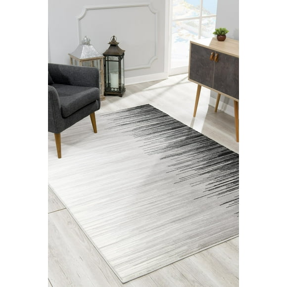 Rug Branch Ombra 2' x 4' (2'3" x 4') Black/Grey Abstract Indoor Doormat Rug, Contemporary, Medium Pile, Stain-Resistant Entry Carpet - Front Door, Mudroom, Hallway and Kitchen