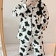 thumbnail image 2 of Pijamas de mujer verano primavera seda leche estampado de vaca cárdigan con solapa manga corta y larga de dos piezas dulce Casual ropa de casa para mujer L, 2 of 5