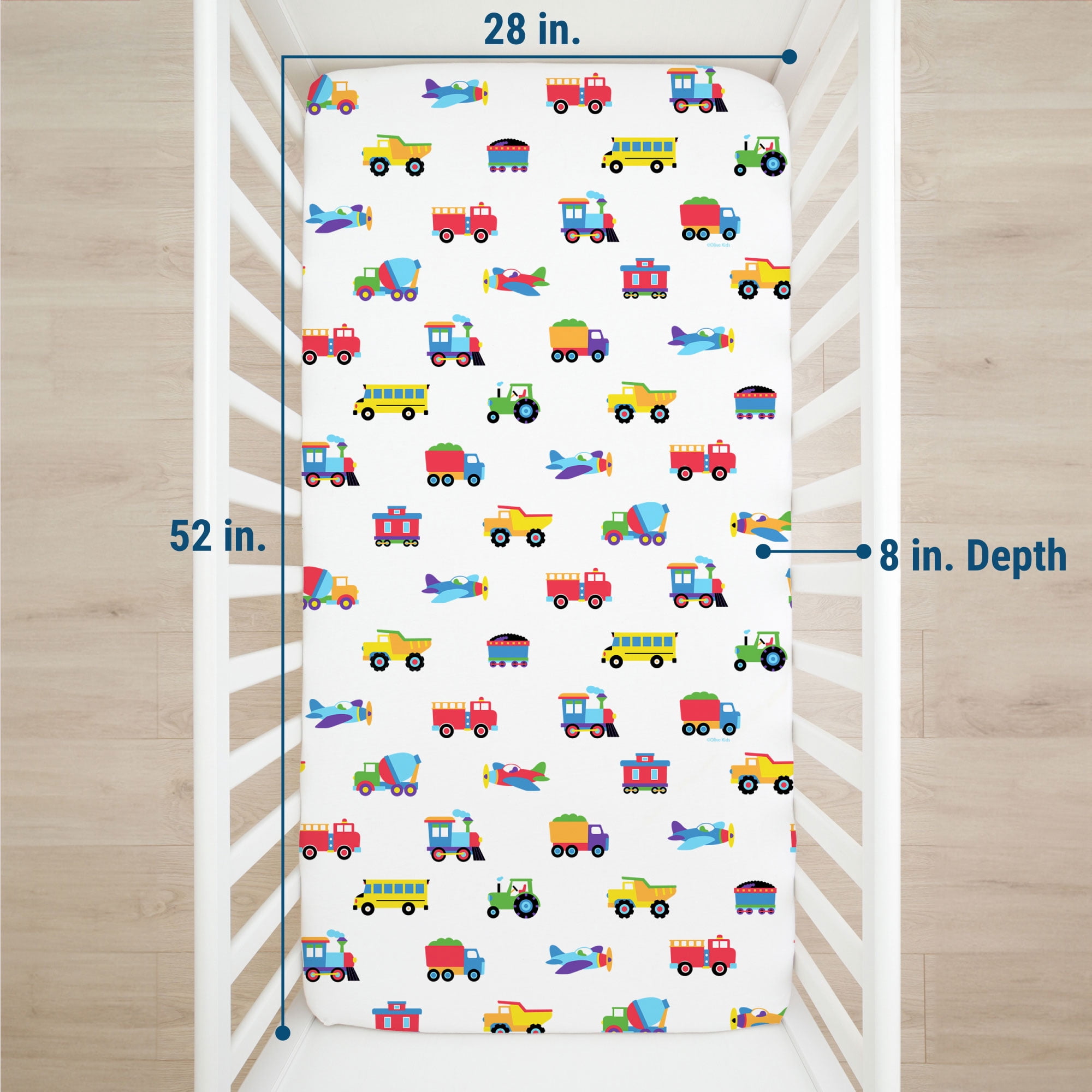 Wildkin Kids 100% Cotton Fitted Crib Sheet for Boys and Girls (Trains, Planes & Trucks Blue)