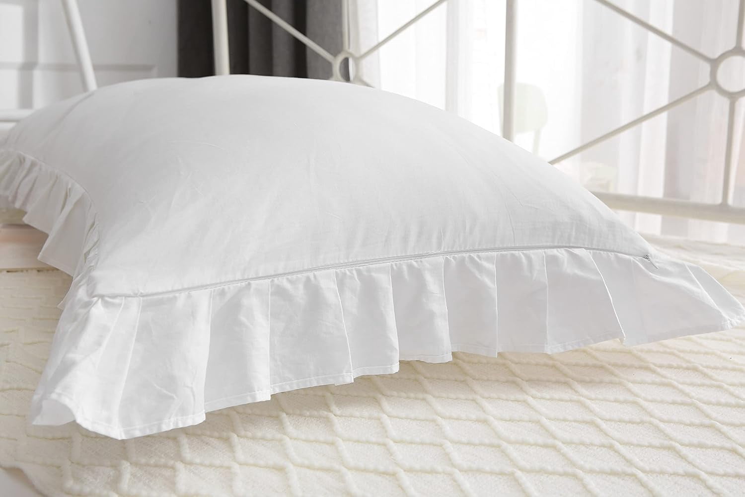 White Body Pillowcase with Ruffles Cotton Pillow Sham Cover 21"X54" 1pc