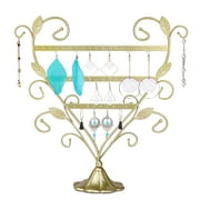 Jewelry Tower Display Heart-Shaped Metal Stand, Earring Necklace Holder Organizer w/ 45 Holes, Hanging Display Storage Rack Tree for Earrings Bracelets Necklaces, Girls & Women (Brassy)