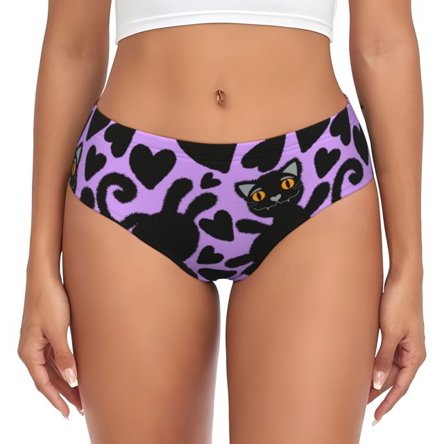 Fotbe Cartoon Black Cats Calzones Estampados para Mujer – Ropa Interior de Algodón, Cómoda, Suave y Elástica-3X-Large