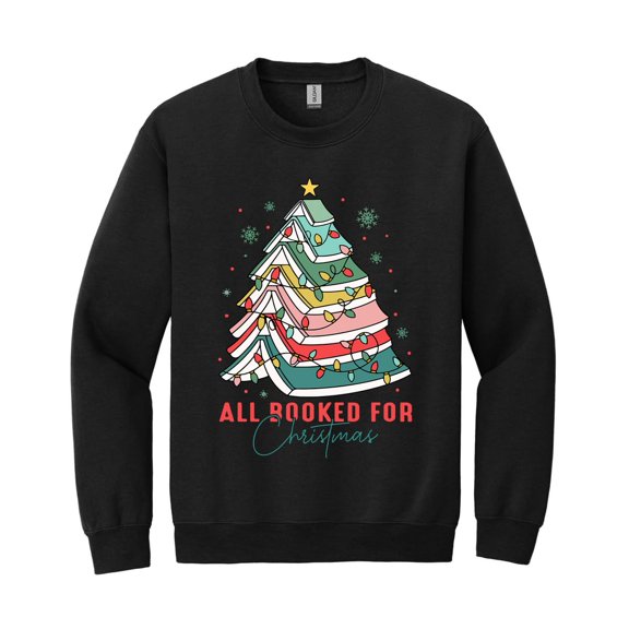 All Booked for Christmas Sweatshirt, Book Tree Shirt for Book Lovers, Bookworm Holiday Sweatshirt