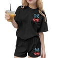 thumbnail image 3 of ZVAVZ Boys Girls 2 Piece Outfits Cherry Bow Graphic Tee Shirt and Shorts Set Indpendence Day Patrotic Matching Set 4th of July Clothing Sets Black 4-5Years, 3 of 7