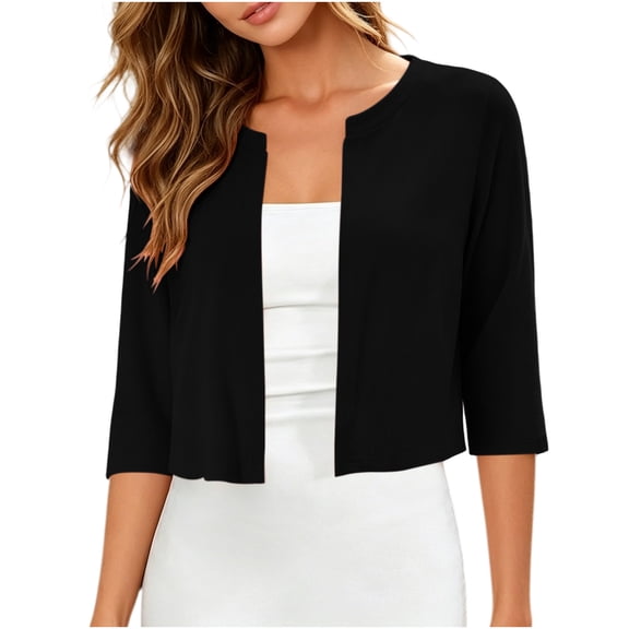 Vivianyo HD Women's 3/4 Sleeve Cropped Cardigan Sweaters, Lightweight Open Front Shrug for Dresses, Sizes S-2XL