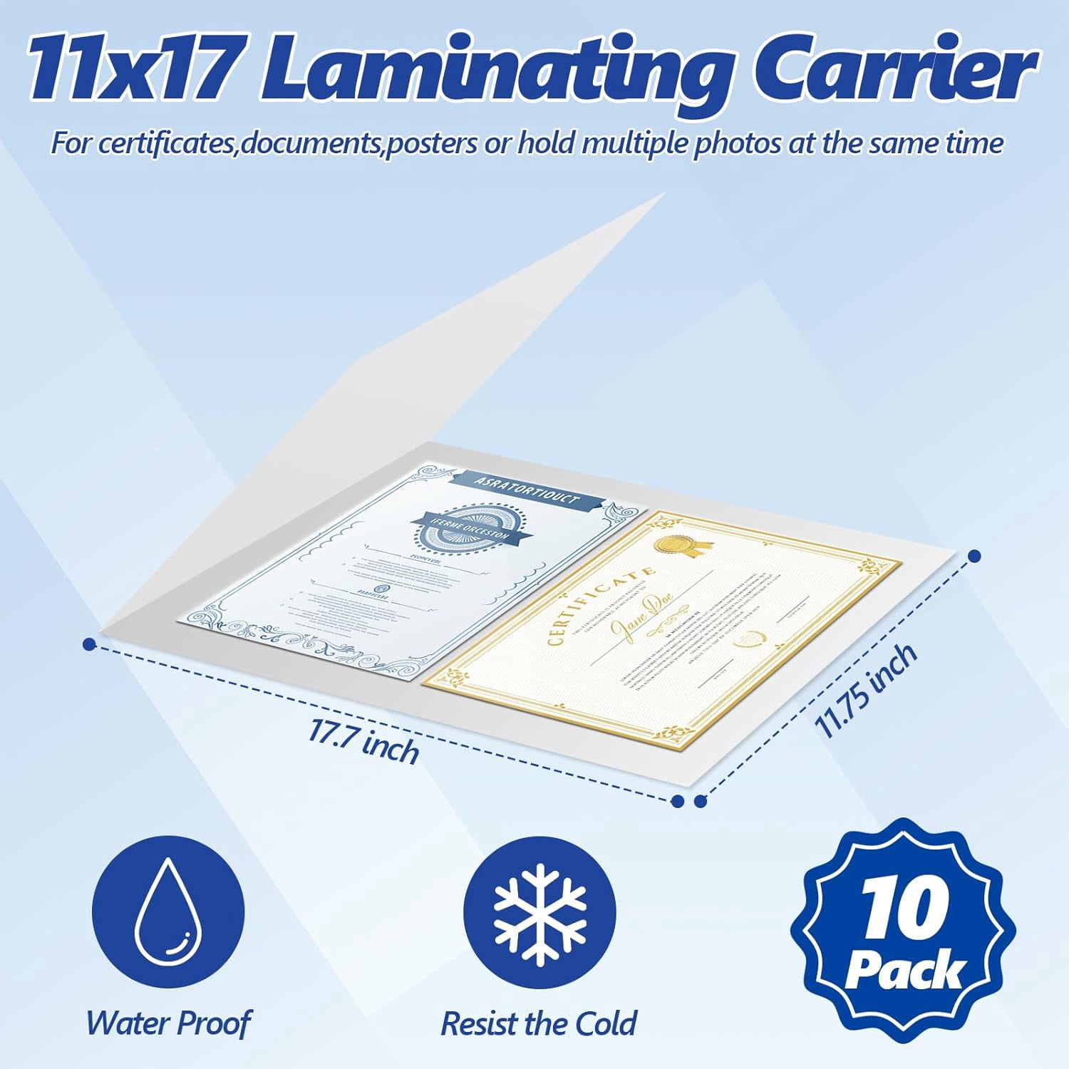 10 Pack 11.75 x 17.7 Inch Laminator Carrier Sleeve Tabloid Size Thermal Laminating Carriers Sheets Protection Thermal for All Brand Laminating Pouches Certificates Documents Posters Photos Cards