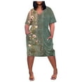 thumbnail image 1 of asddcavvf Robes pour Femmes Grande Taille Imprimé Floral Col en V Confortable Robe Ample Courte Sle, 1 of 6