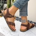 thumbnail image 4 of Pandaie Women's Thong Slide Sandals Cork Footbed Open Toe Summer Flip Flops Comfortable Slip on Slides Sandal with Ankle Buckles Strap Brown 6.5, 4 of 9