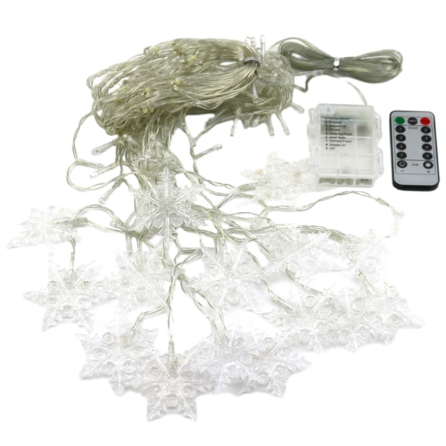 Snowflake Curtain Lights, 80 Mini LED Battery Operated String Lights with Remote, 8 Modes Christmas Home Party Decoration, 11.5ft 96 LED Indoor Winter Holiday Lights