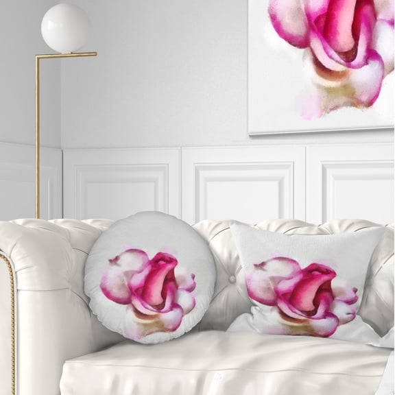 Designart Pink Hand drawn Red Rose on White - Floral Throw Pillow - 12x20